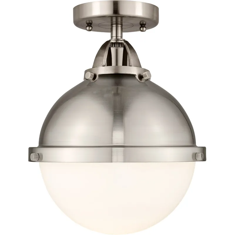 Nouveau 2 Hampden 1 Light 9 inch Brushed Satin Nickel Semi-Flush Mount Ceiling Light in Matte White Glass