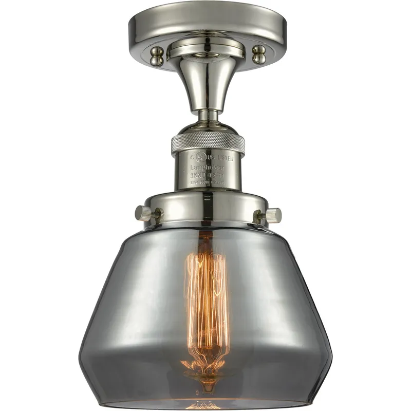 Franklin Restoration Fulton LED 7 inch Polished Nickel Semi-Flush Mount Ceiling Light in Plated Smoke Glass, Franklin Restoration