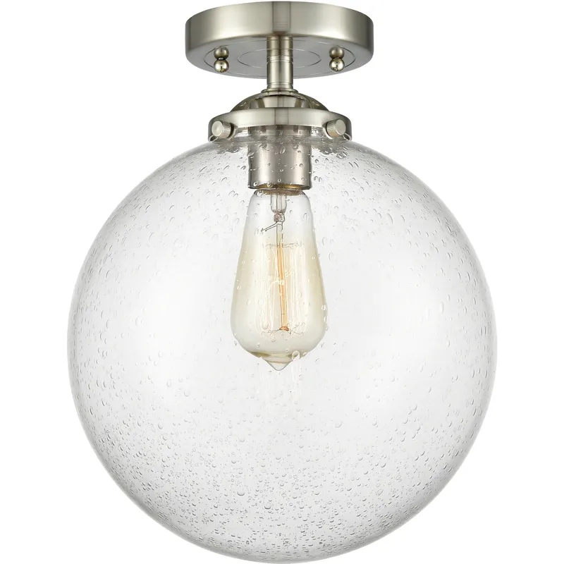 Nouveau XX-Large Beacon 1 Light 12 inch Brushed Satin Nickel Semi-Flush Mount Ceiling Light in Seedy Glass, Nouveau