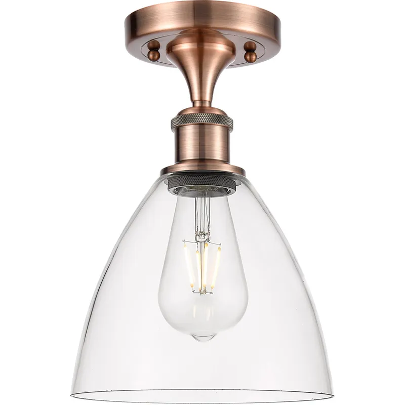 Ballston Dome LED 7.5 inch Antique Copper Semi-Flush Mount Ceiling Light in Clear Glass