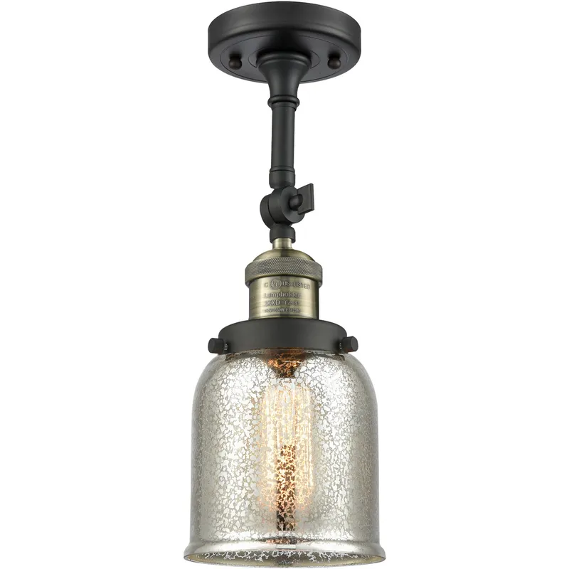 Franklin Restoration Small Bell 1 Light 5 inch Black Antique Brass Semi-Flush Mount Ceiling Light in Silver Plated Mercury Glass, Franklin Restoration