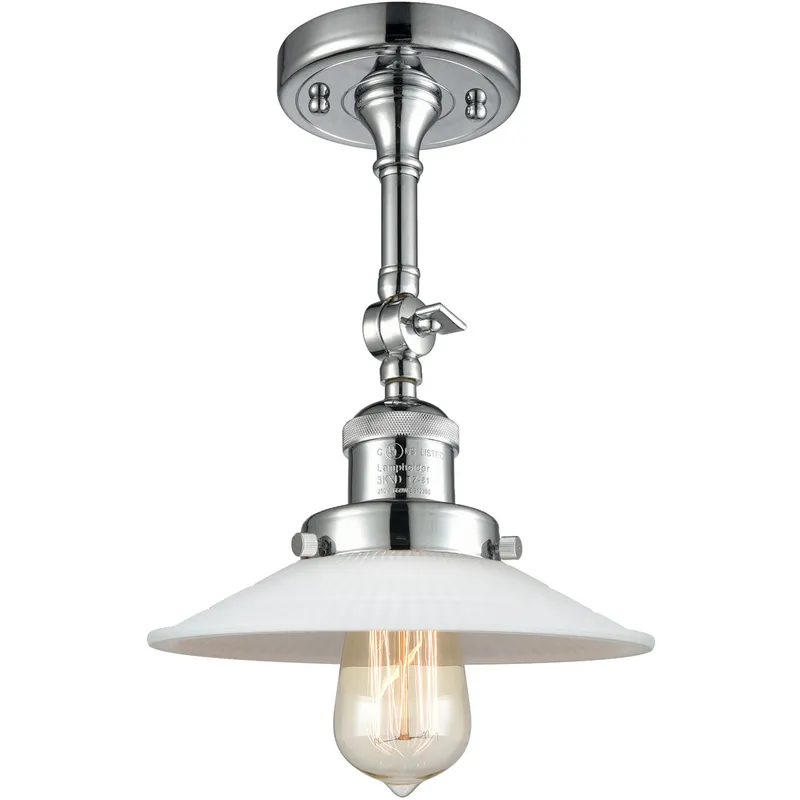 Franklin Restoration Halophane 1 Light 9 inch Polished Chrome Semi-Flush Mount Ceiling Light in Matte White Halophane Glass, Franklin Restoration