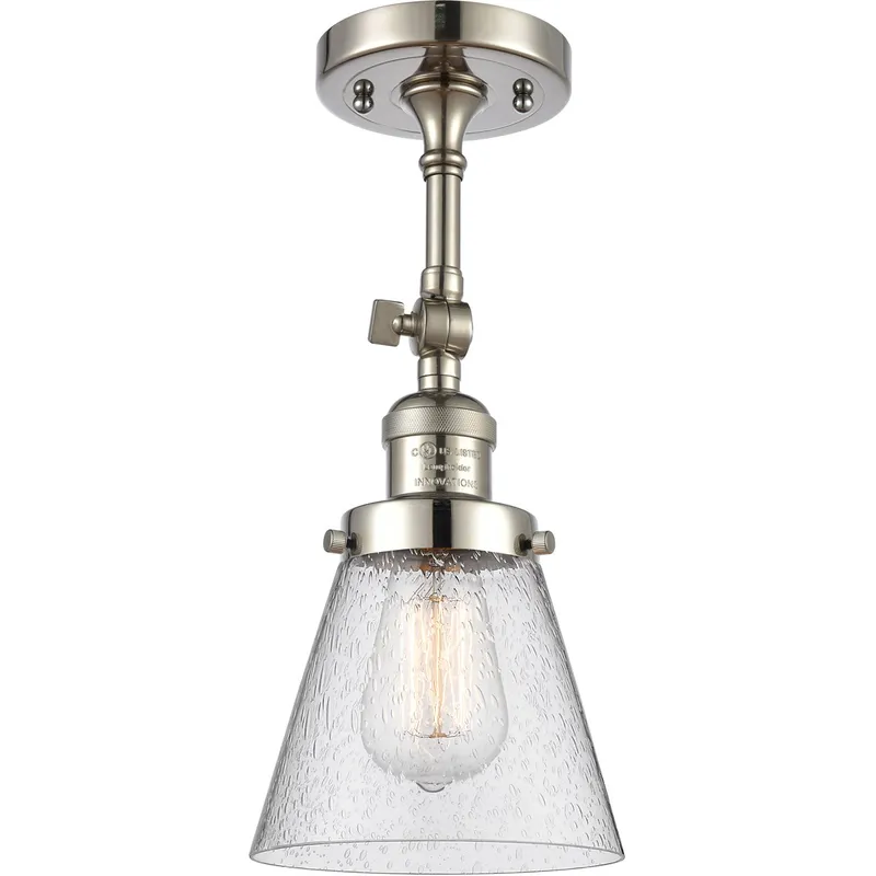 Franklin Restoration Small Cone 1 Light 6 inch Polished Nickel Semi-Flush Mount Ceiling Light in Seedy Glass, Franklin Restoration