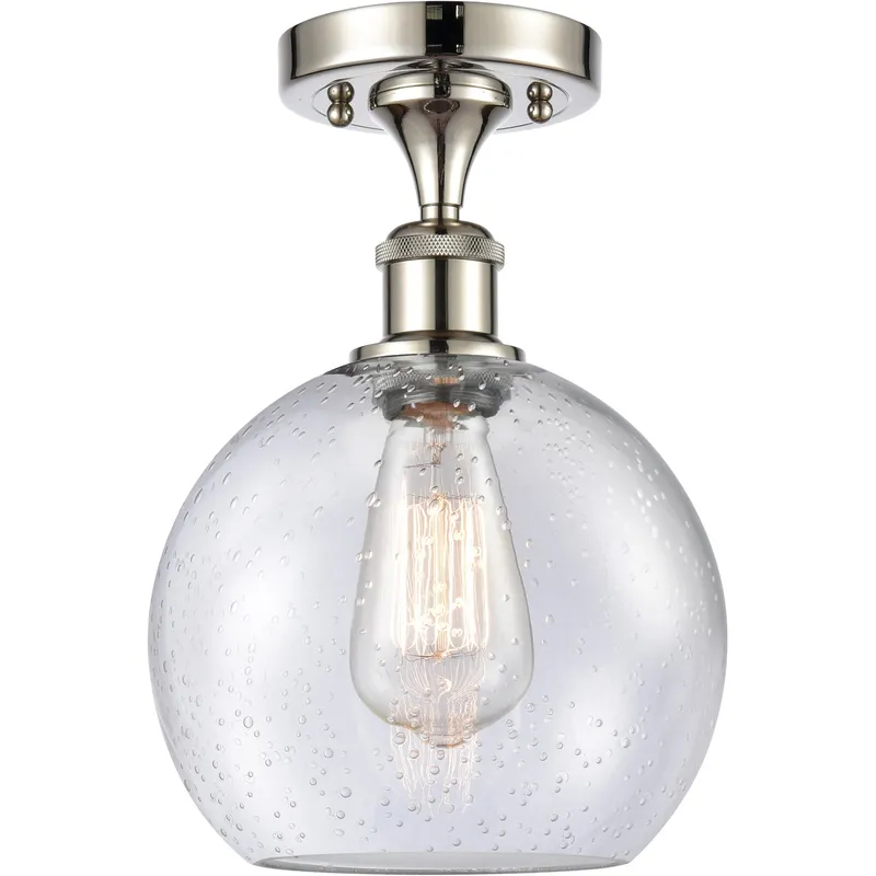 Ballston Athens 1 Light 8 inch Polished Nickel Semi-Flush Mount Ceiling Light in Seedy Glass, Ballston