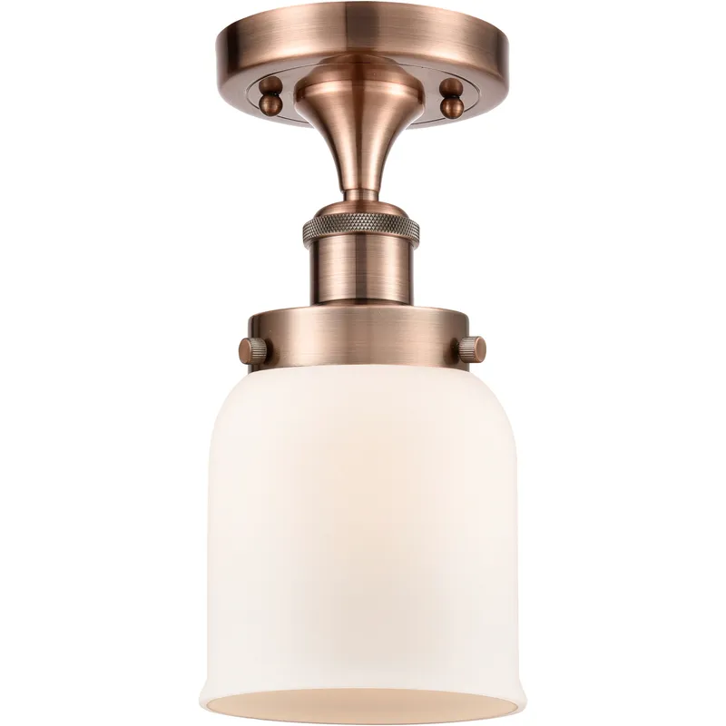 Bell 1 Light 5 inch Antique Copper Semi-Flush Mount Ceiling Light in Matte White Glass