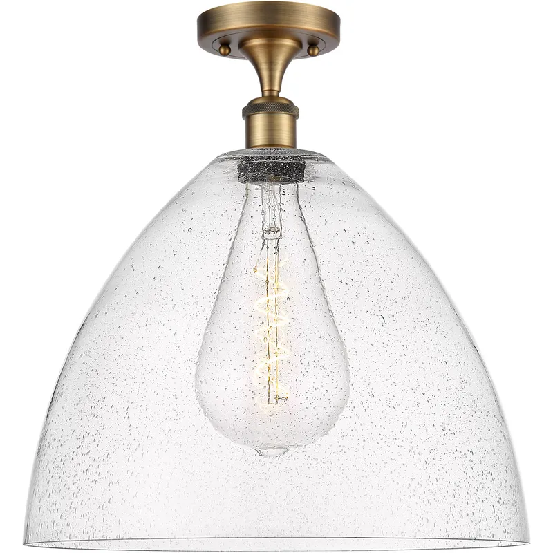 Ballston Dome 1 Light 16 inch Brushed Brass Semi-Flush Mount Ceiling Light in Seedy Glass