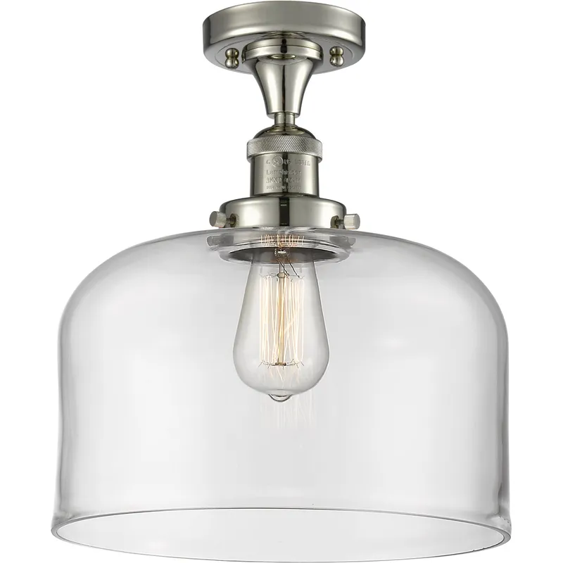 Franklin Restoration X-Large Bell LED 12 inch Polished Nickel Semi-Flush Mount Ceiling Light in Clear Glass, Franklin Restoration