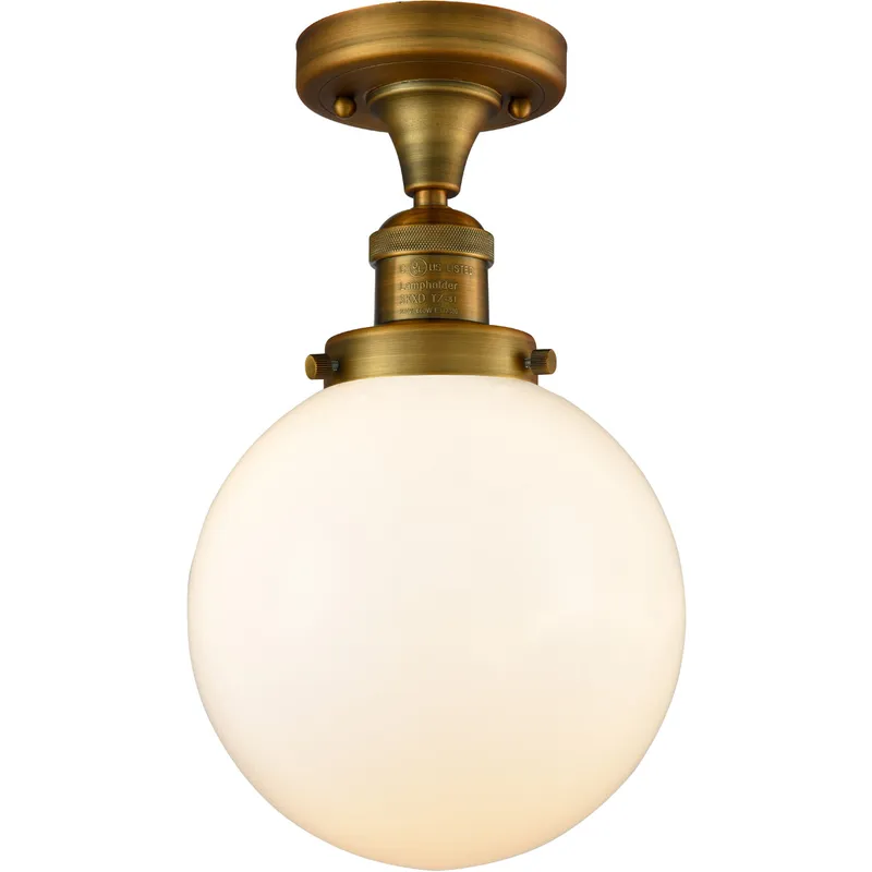 Franklin Restoration Large Beacon 1 Light 8 inch Brushed Brass Semi-Flush Mount Ceiling Light in Matte White Glass, Franklin Restoration