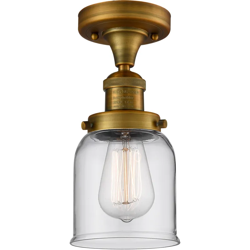 Franklin Restoration Small Bell 1 Light 5 inch Brushed Brass Semi-Flush Mount Ceiling Light in Clear Glass, Franklin Restoration