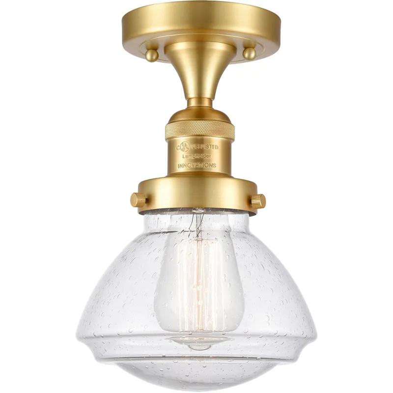 Franklin Restoration Olean 1 Light 6.75 inch Satin Gold Semi-Flush Mount Ceiling Light in Seedy Glass, Franklin Restoration
