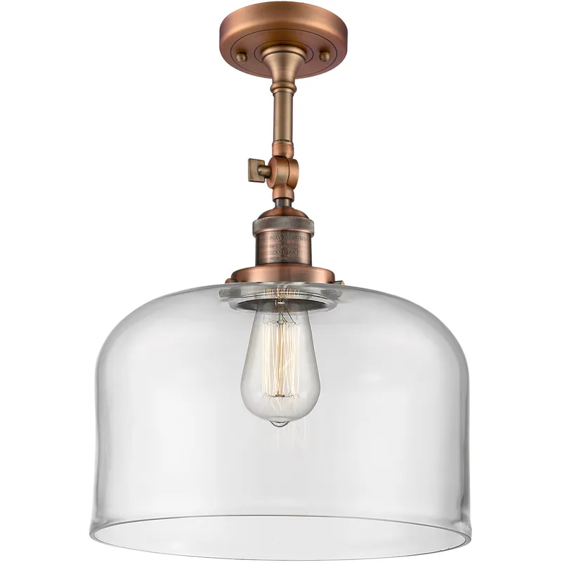 Franklin Restoration X-Large Bell LED 12 inch Antique Copper Semi-Flush Mount Ceiling Light in Clear Glass, Franklin Restoration