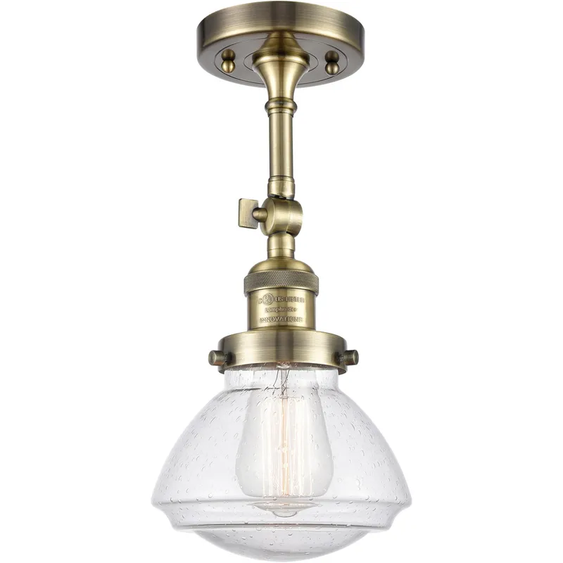 Franklin Restoration Olean LED 7 inch Antique Brass Semi-Flush Mount Ceiling Light in Seedy Glass, Franklin Restoration
