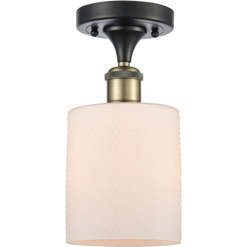 Cobbleskill 1 Light 5 inch Black Antique Brass Semi-Flush Mount Ceiling Light in Matte White Glass