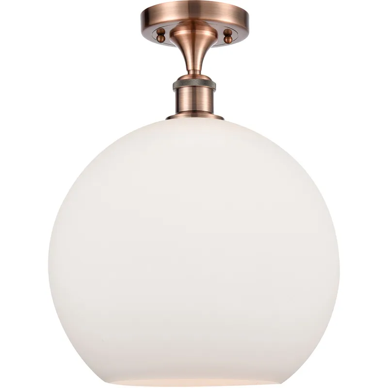Ballston Athens LED 11.75 inch Antique Copper Semi-Flush Mount Ceiling Light in Matte White Glass