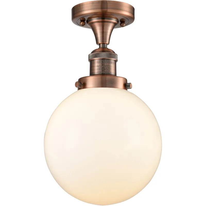 Franklin Restoration Large Beacon 1 Light 8 inch Antique Copper Semi-Flush Mount Ceiling Light in Matte White Glass, Franklin Restoration