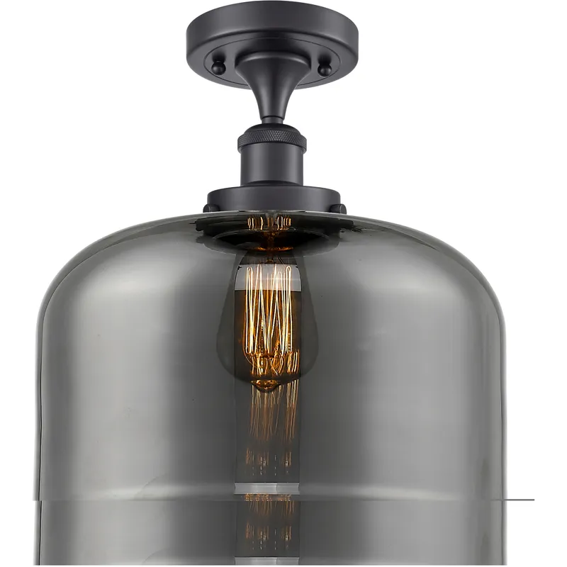 Ballston X-Large Bell 1 Light 8 inch Matte Black Semi-Flush Mount Ceiling Light in Light Smoke Glass, Ballston