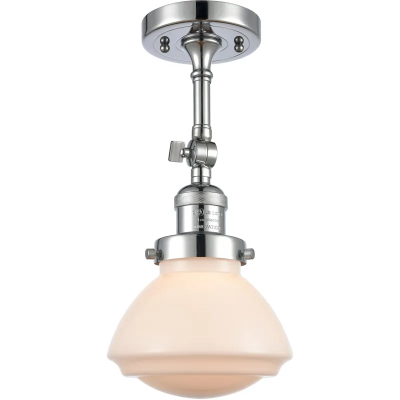 Franklin Restoration Olean LED 7 inch Polished Chrome Semi-Flush Mount Ceiling Light in Matte White Glass, Franklin Restoration