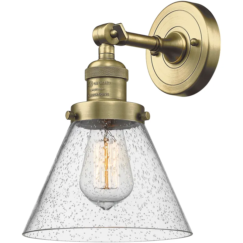 Franklin Restoration Large Cone 1 Light 8 inch Antique Brass Semi-Flush Mount Ceiling Light in Incandescent, Seedy Glass, Franklin Restoration