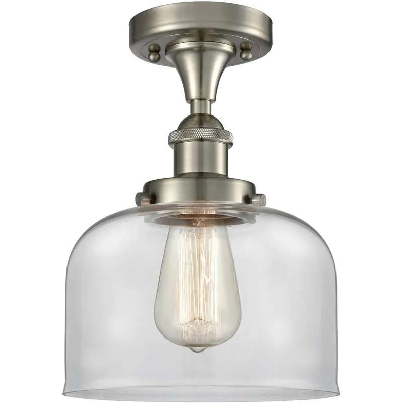 Ballston Large Bell 1 Light 8 inch Brushed Satin Nickel Semi-Flush Mount Ceiling Light in Clear Glass, Ballston