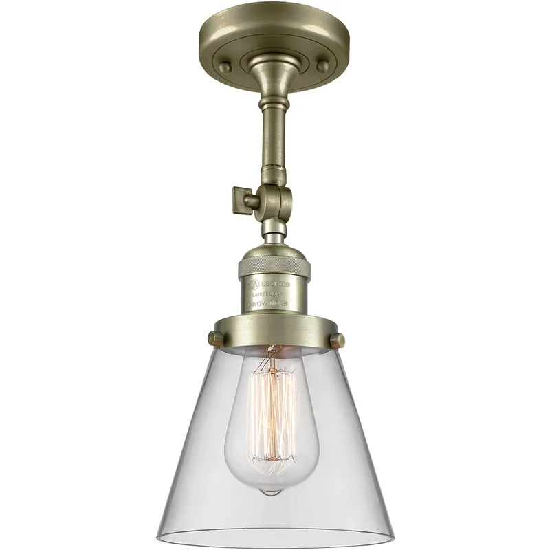 Franklin Restoration Small Cone 1 Light 6 inch Antique Brass Semi-Flush Mount Ceiling Light in Incandescent, Clear Glass, Franklin Restoration
