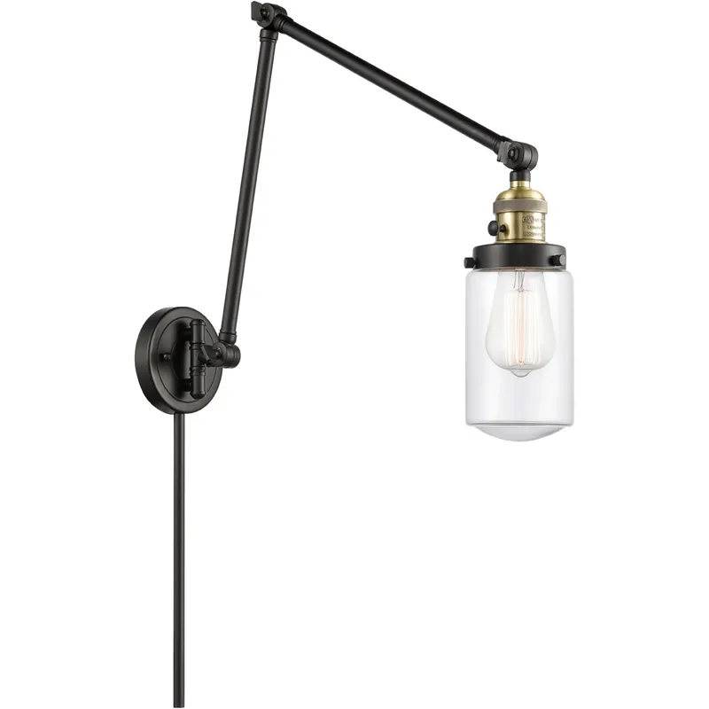 Dover 30 inch 3.50 watt Black Antique Brass Swing Arm Wall Light, Franklin Restoration