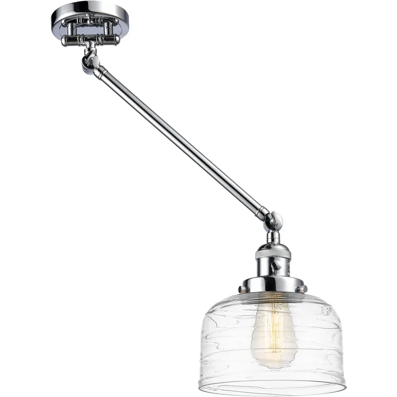 Franklin Restoration Bell 21 inch 100 watt Polished Chrome Swing Arm Wall Light in Clear Deco Swirl Glass