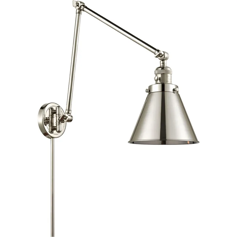 Appalachian 30 inch 3.5 watt Polished Nickel Swing Arm Wall Light, Franklin Restoration