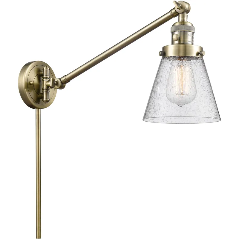 Small Cone 21 inch 60.00 watt Antique Brass Swing Arm Wall Light, Franklin Restoration