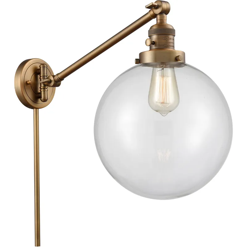 X-Large Beacon 18 inch 3.5 watt Brushed Brass Swing Arm Wall Light in Clear Glass, Franklin Restoration
