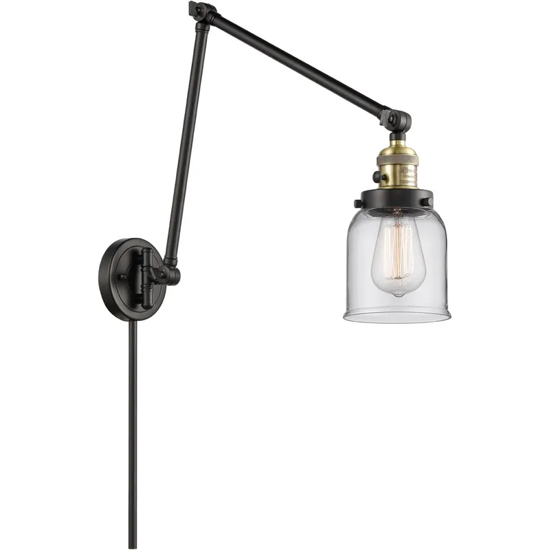 Small Bell 30 inch 60.00 watt Black Antique Brass Swing Arm Wall Light, Franklin Restoration