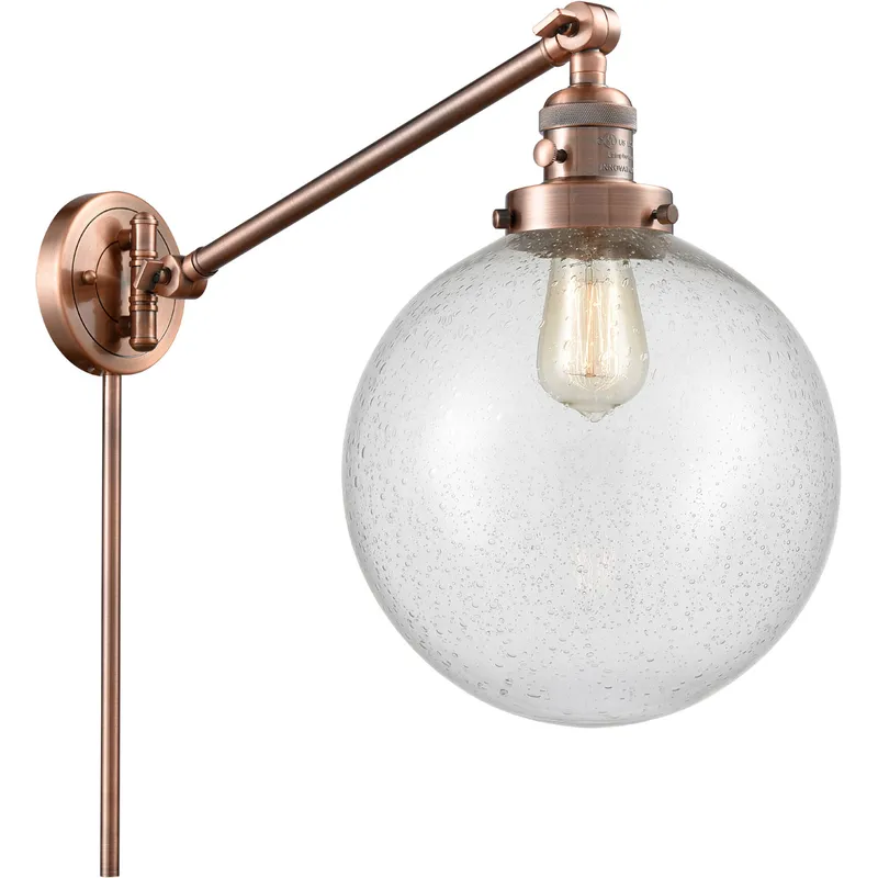 X-Large Beacon 18 inch 3.5 watt Antique Copper Swing Arm Wall Light in Seedy Glass, Franklin Restoration
