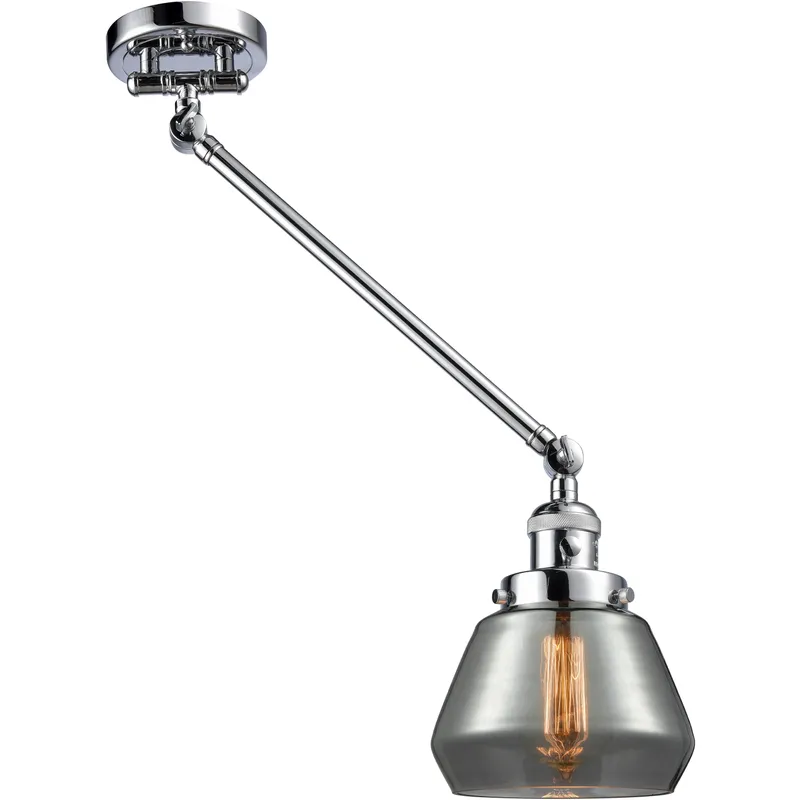 Fulton 35 inch 60 watt Polished Chrome Swing Arm Wall Light in Light Smoke Glass, Franklin Restoration