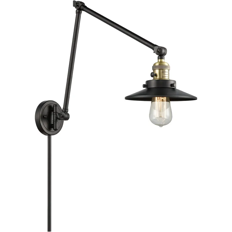 Railroad 30 inch 3.50 watt Black Antique Brass Swing Arm Wall Light, Franklin Restoration