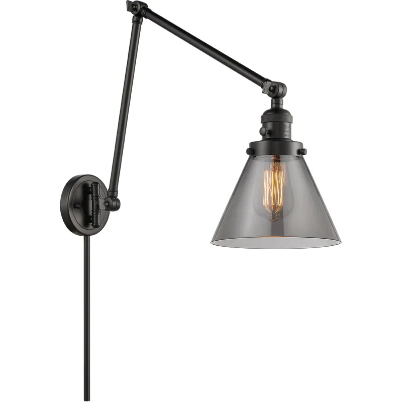 Large Cone 30 inch 3.50 watt Matte Black Swing Arm Wall Light, Franklin Restoration