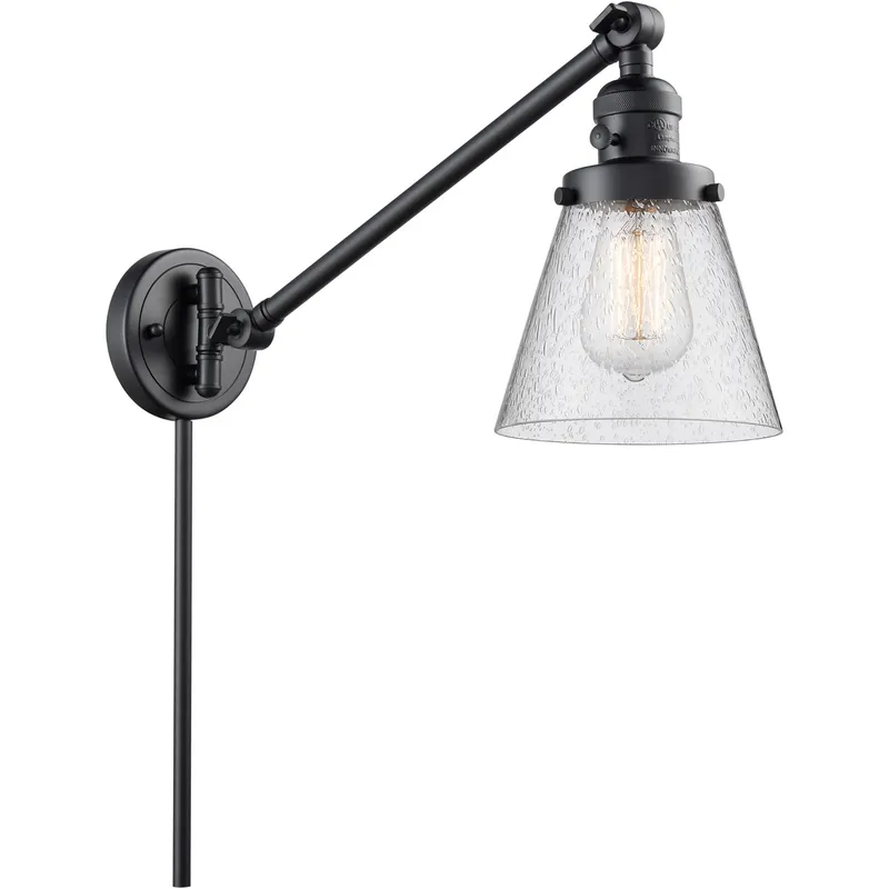 Small Cone 21 inch 3.50 watt Matte Black Swing Arm Wall Light, Franklin Restoration