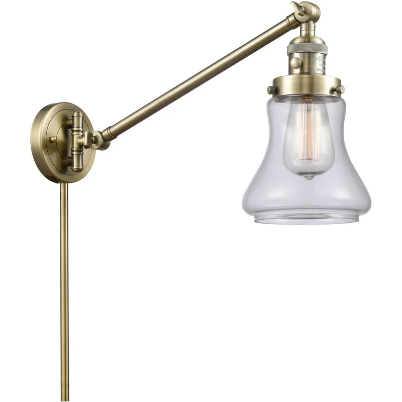 Bellmont 35 inch 3.5 watt Antique Brass Swing Arm Wall Light in Clear Glass, Franklin Restoration