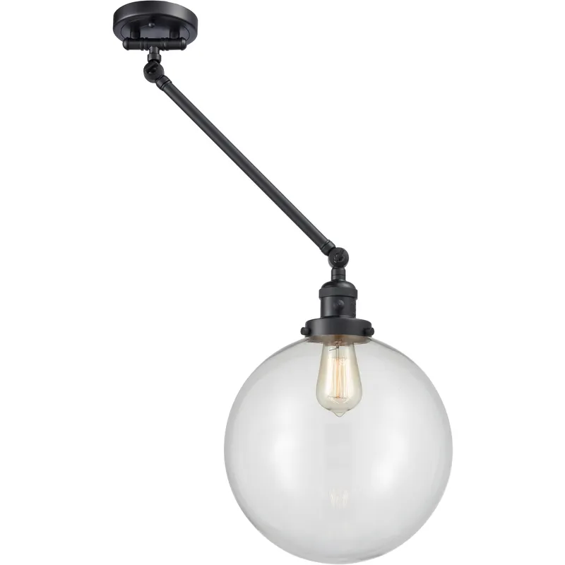 XX-Large Beacon 20 inch 100 watt Matte Black Swing Arm Wall Light in Clear Glass, Franklin Restoration