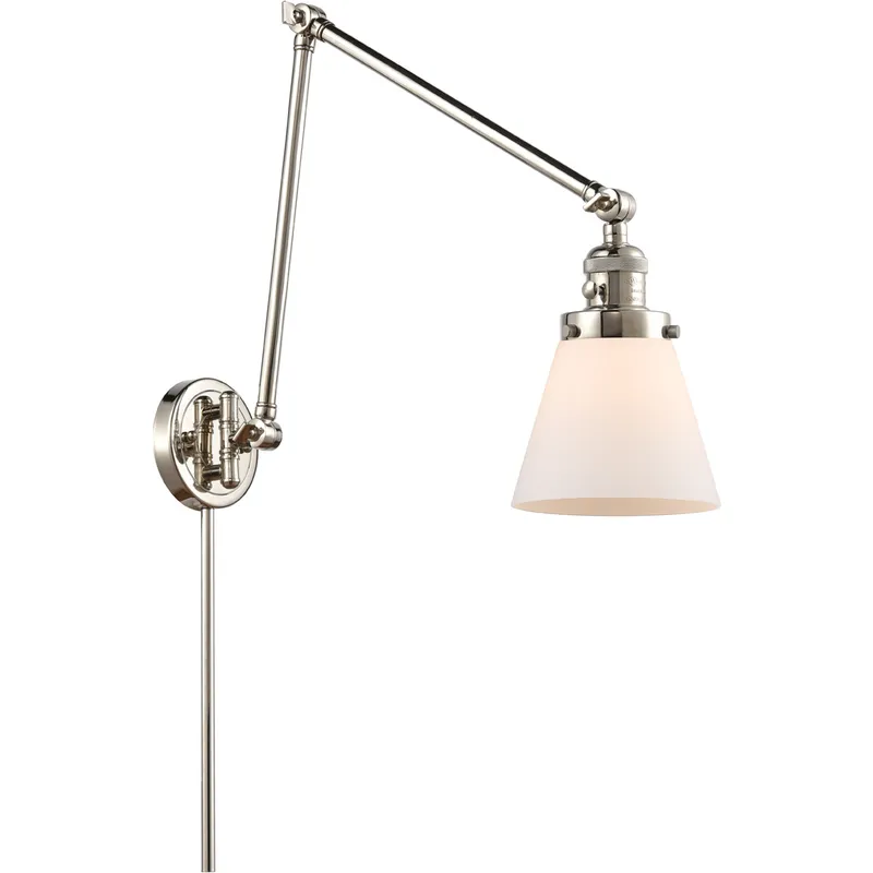 Small Cone 30 inch 60.00 watt Polished Nickel Swing Arm Wall Light, Franklin Restoration