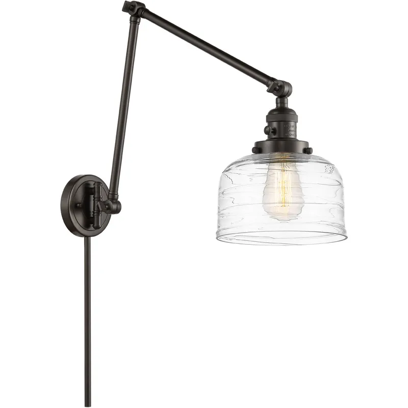 Franklin Restoration Bell 30 inch 100 watt Oil Rubbed Bronze Swing Arm Wall Light in Clear Deco Swirl Glass