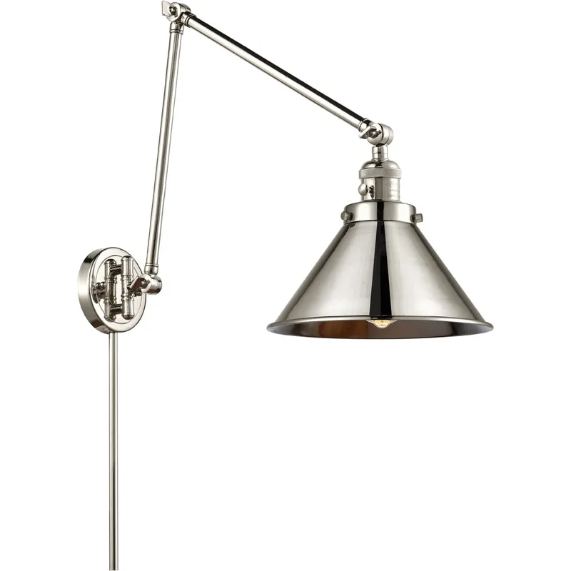 Briarcliff 30 inch 3.50 watt Polished Nickel Swing Arm Wall Light, Franklin Restoration