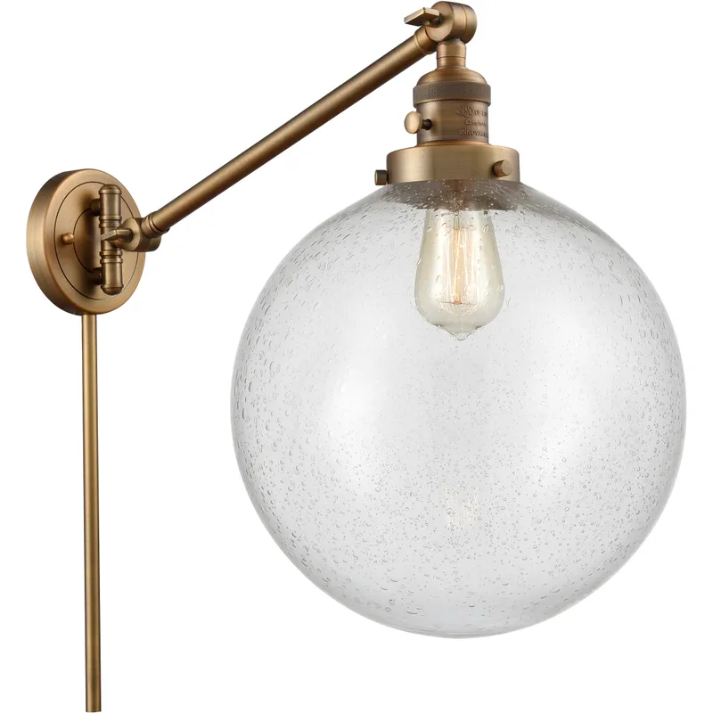 XX-Large Beacon 20 inch 100 watt Brushed Brass Swing Arm Wall Light in Seedy Glass, Franklin Restoration