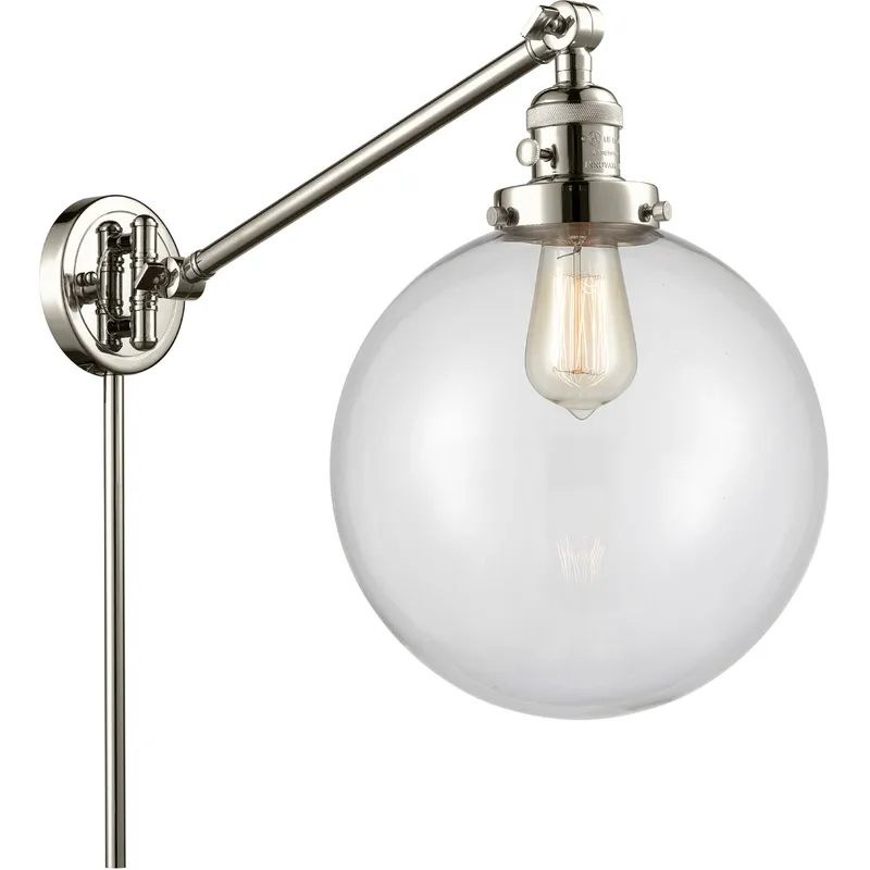 X-Large Beacon 18 inch 3.5 watt Polished Nickel Swing Arm Wall Light in Clear Glass, Franklin Restoration
