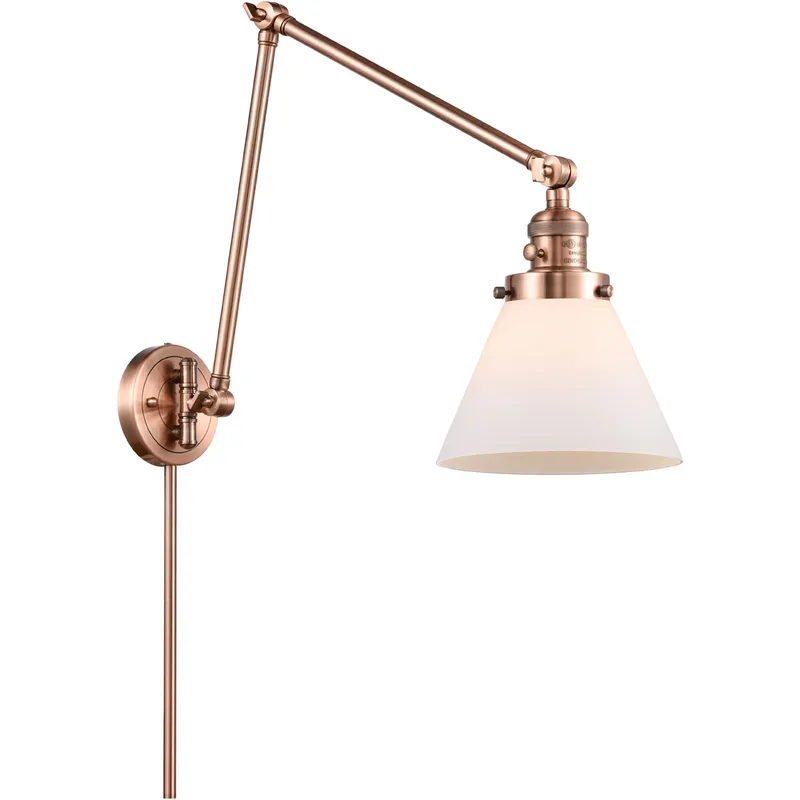 Large Cone 30 inch 3.50 watt Antique Copper Swing Arm Wall Light, Franklin Restoration