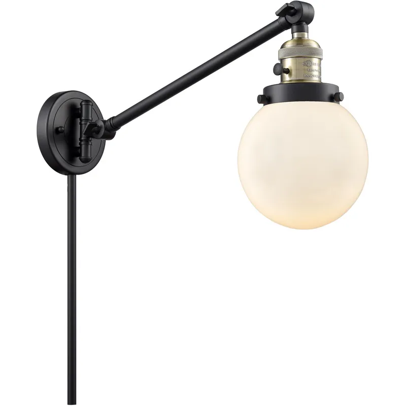 Beacon 21 inch 60.00 watt Black Antique Brass Swing Arm Wall Light, Franklin Restoration