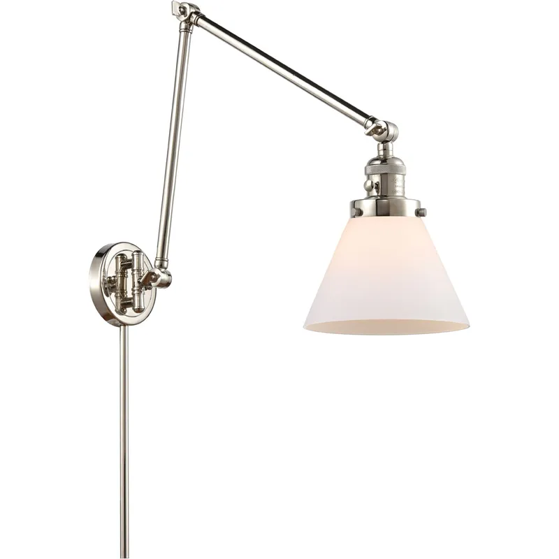 Large Cone 30 inch 3.50 watt Polished Nickel Swing Arm Wall Light, Franklin Restoration