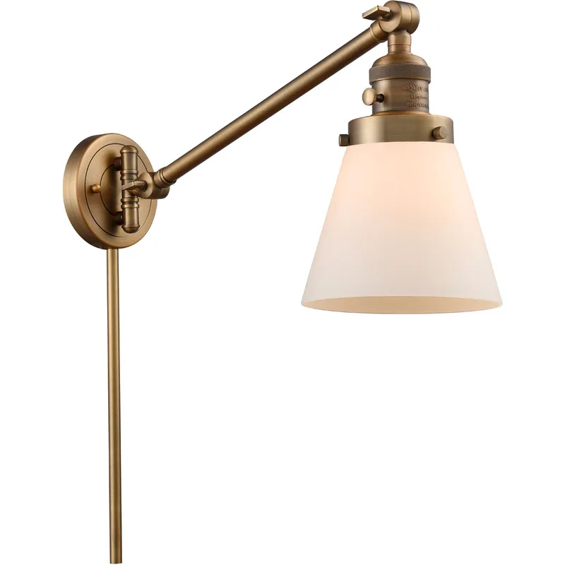 Small Cone 21 inch 60.00 watt Brushed Brass Swing Arm Wall Light, Franklin Restoration