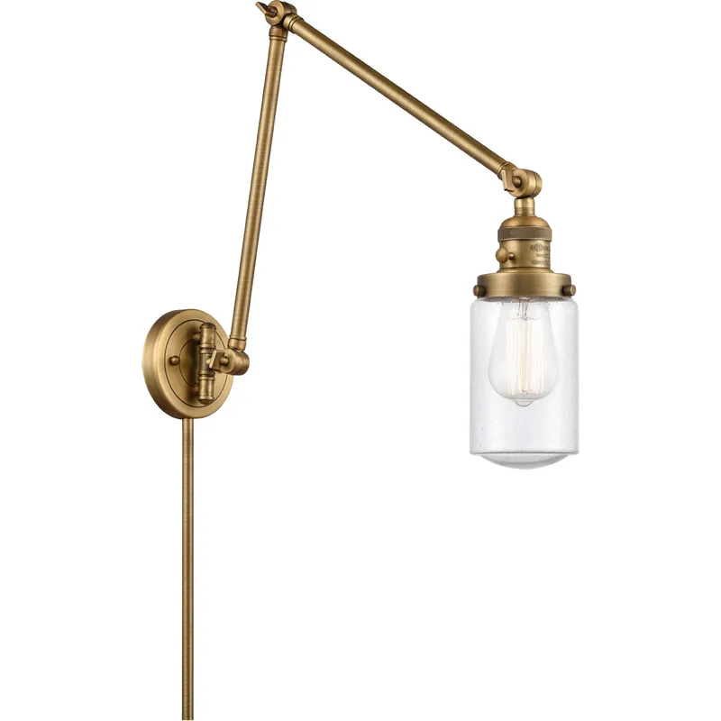 Dover 30 inch 3.5 watt Brushed Brass Swing Arm Wall Light in Seedy Glass, Franklin Restoration