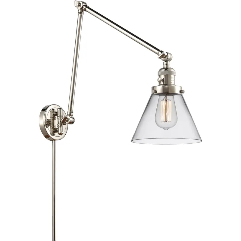 Large Cone 30 inch 3.50 watt Polished Nickel Swing Arm Wall Light, Franklin Restoration