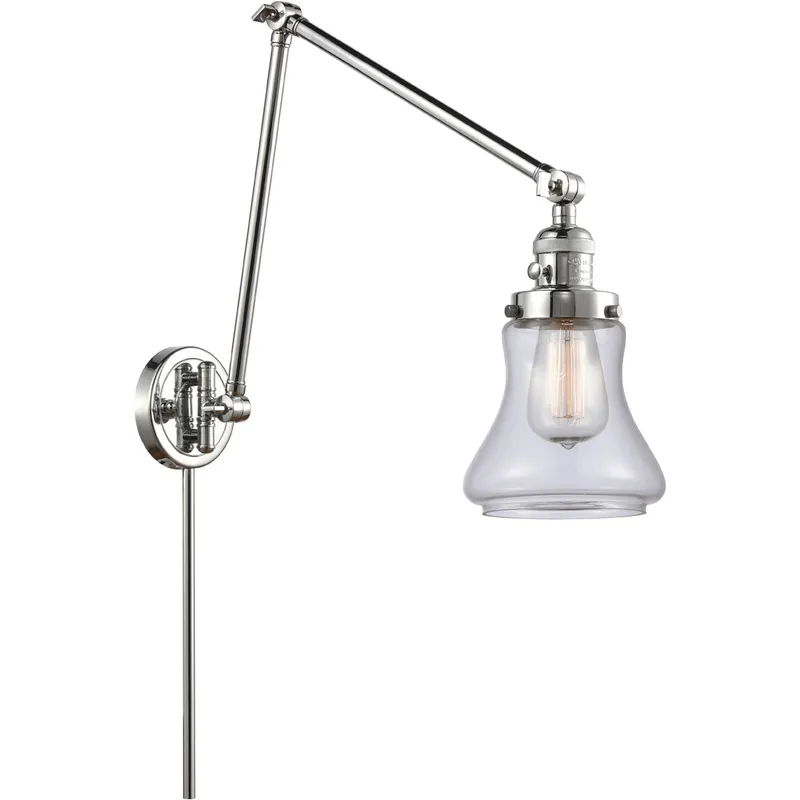Bellmont 30 inch 3.5 watt Polished Chrome Swing Arm Wall Light in Clear Glass, Franklin Restoration