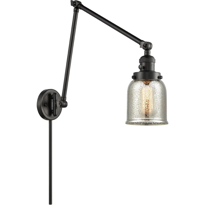 Small Bell 30 inch 60.00 watt Matte Black Swing Arm Wall Light, Franklin Restoration